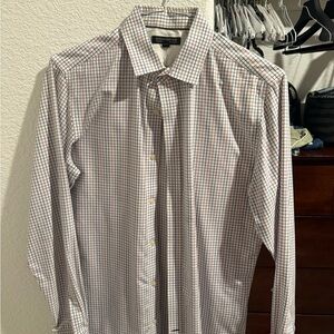 Banana Republic Men's Slim Fit Checkered Shirt - White, Blue, and Red